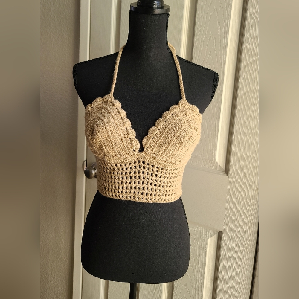 Tan crochet summer crop top
